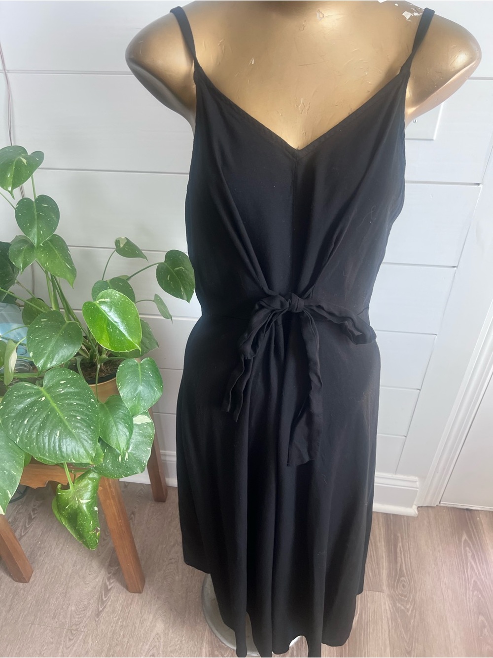 Black Tie-Waist Slip Dress